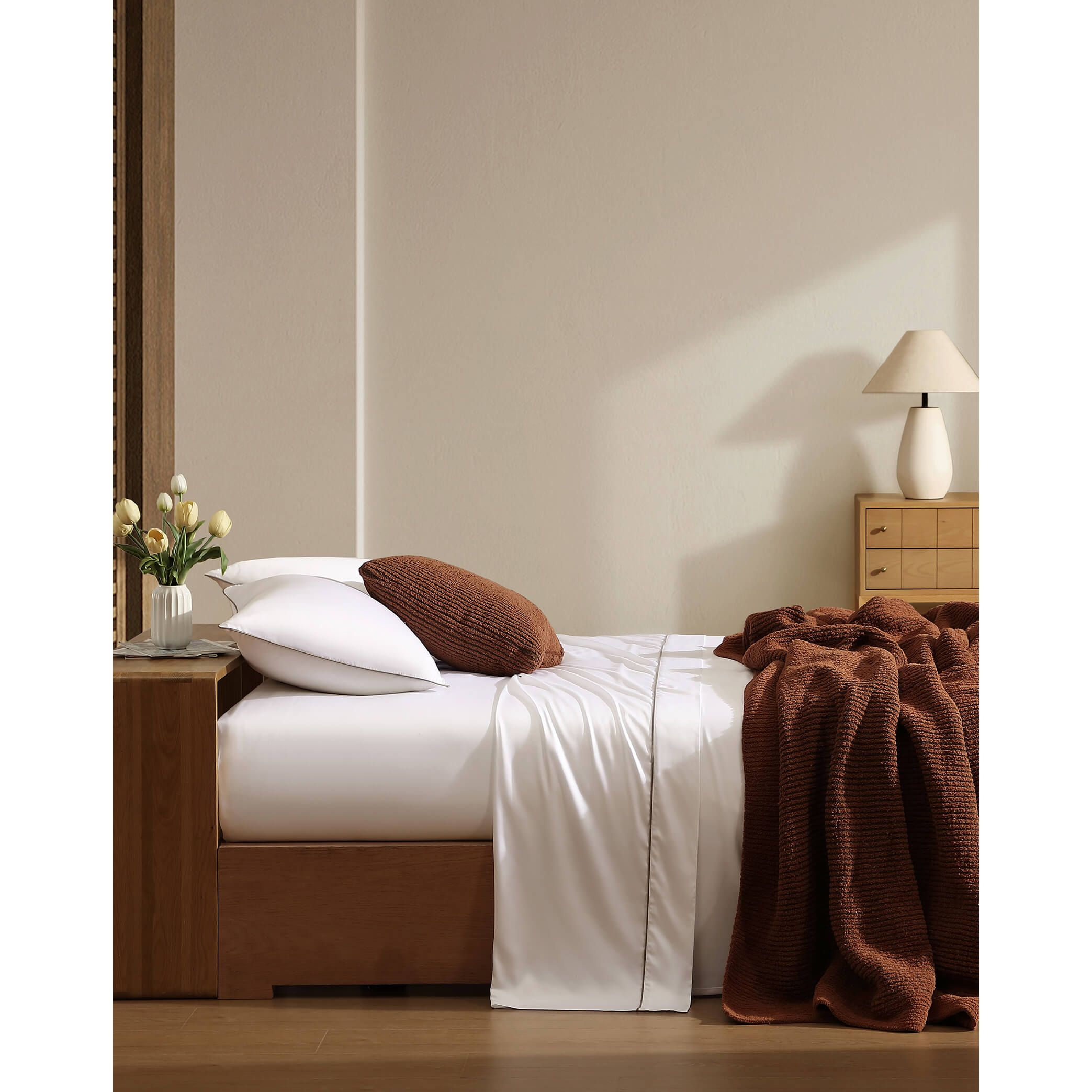 Sunday Citizen White Luxe Bamboo Sham Set with Taupe Piping ~ Available in King and Standard Sizes - Image 2