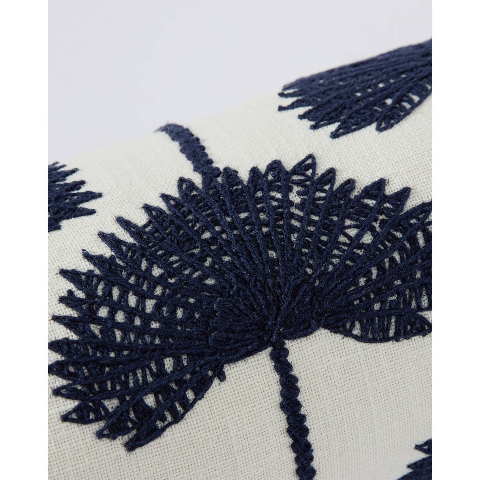 Sunday Citizen Palm Leaf Embroidered Bolster Pillow in Navy ~ 22 in x 5.75 in - Image 3