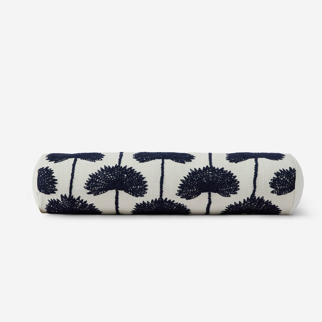 Sunday Citizen Palm Leaf Embroidered Bolster Pillow in Navy ~ 22 in x 5.75 in - Image 2