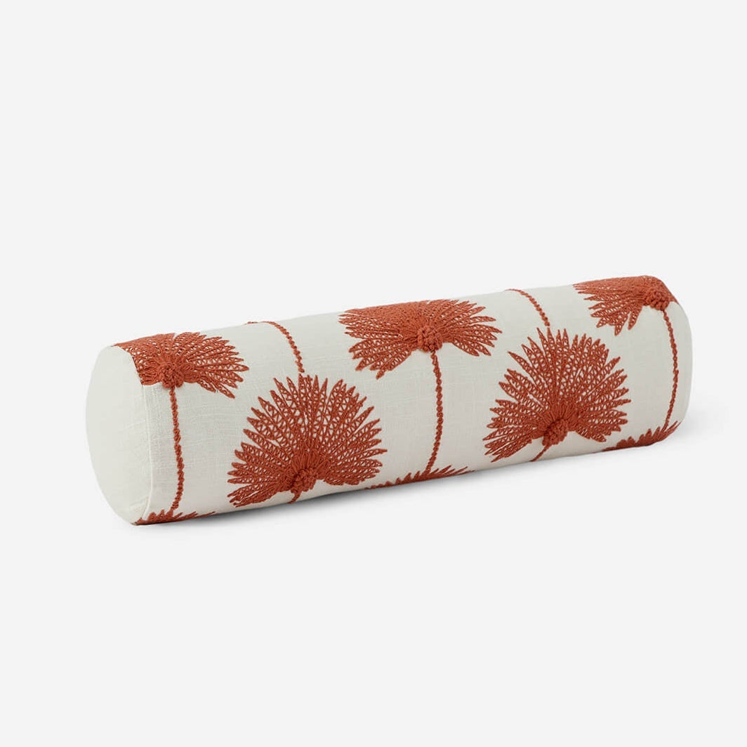 Sunday Citizen Palm Leaf Embroidered Bolster Pillow in Sienna ~ 22 in x 5.75 in