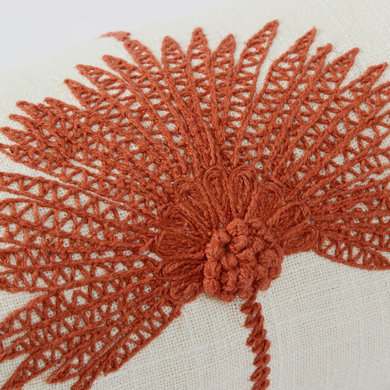 Sunday Citizen Palm Leaf Embroidered Bolster Pillow in Sienna ~ 22 in x 5.75 in - Image 2