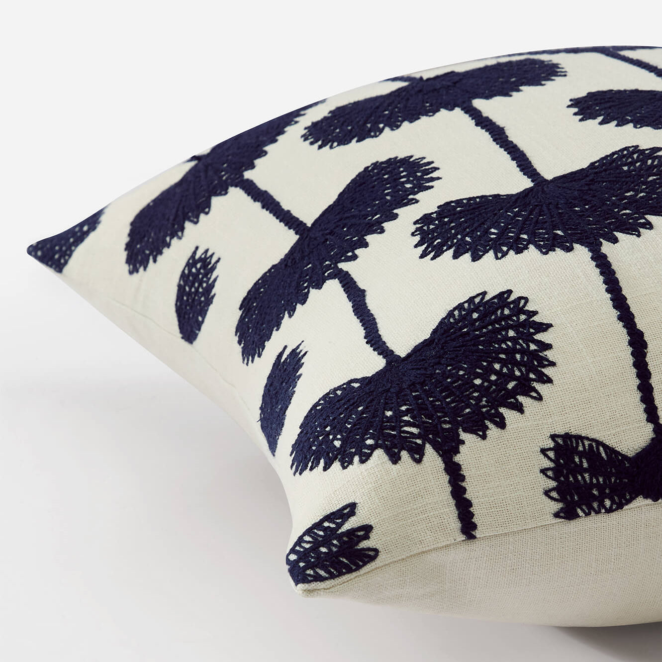 Sunday Citizen Palm Leaf Embroidered Throw Pillow in Navy ~ 20 x 20 - Image 2