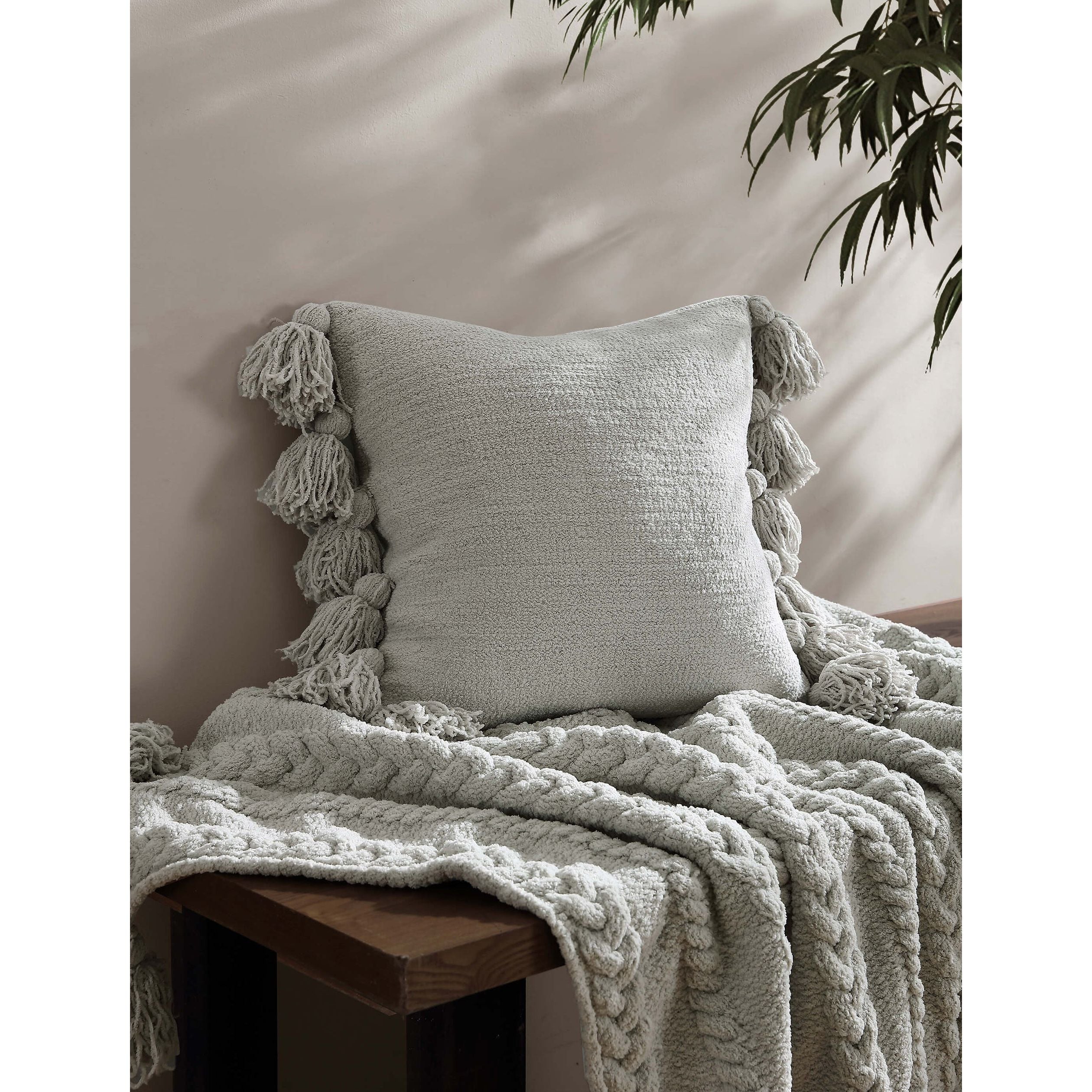 Sunday Citizen Pom Pom Throw Pillow in Cloud Gray ~ 20 x 20 - Image 3