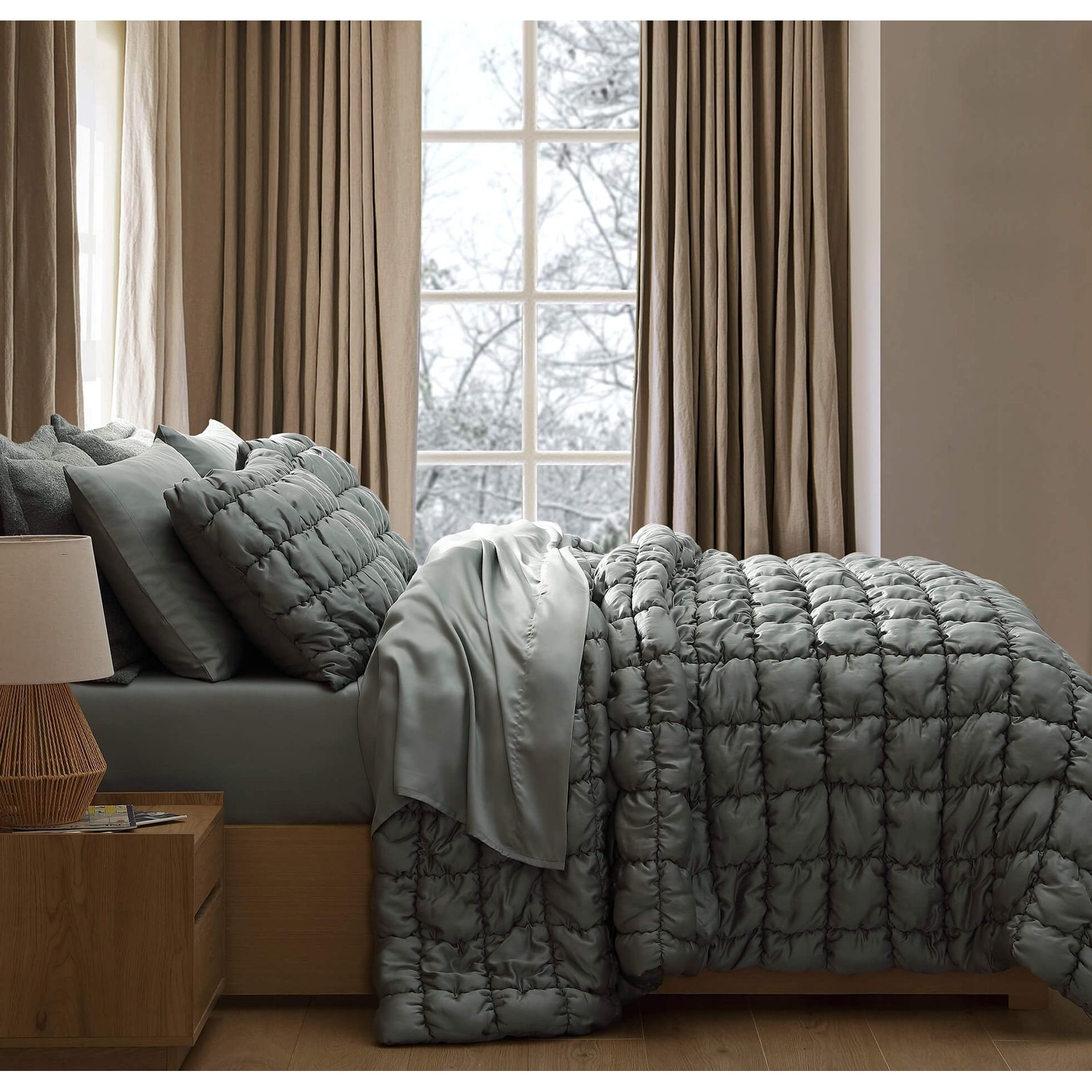 Sunday Citizen Silky Lyocell Puff Sham Set in Slate Grey ~ Available in King and Standard Sizes - Image 2