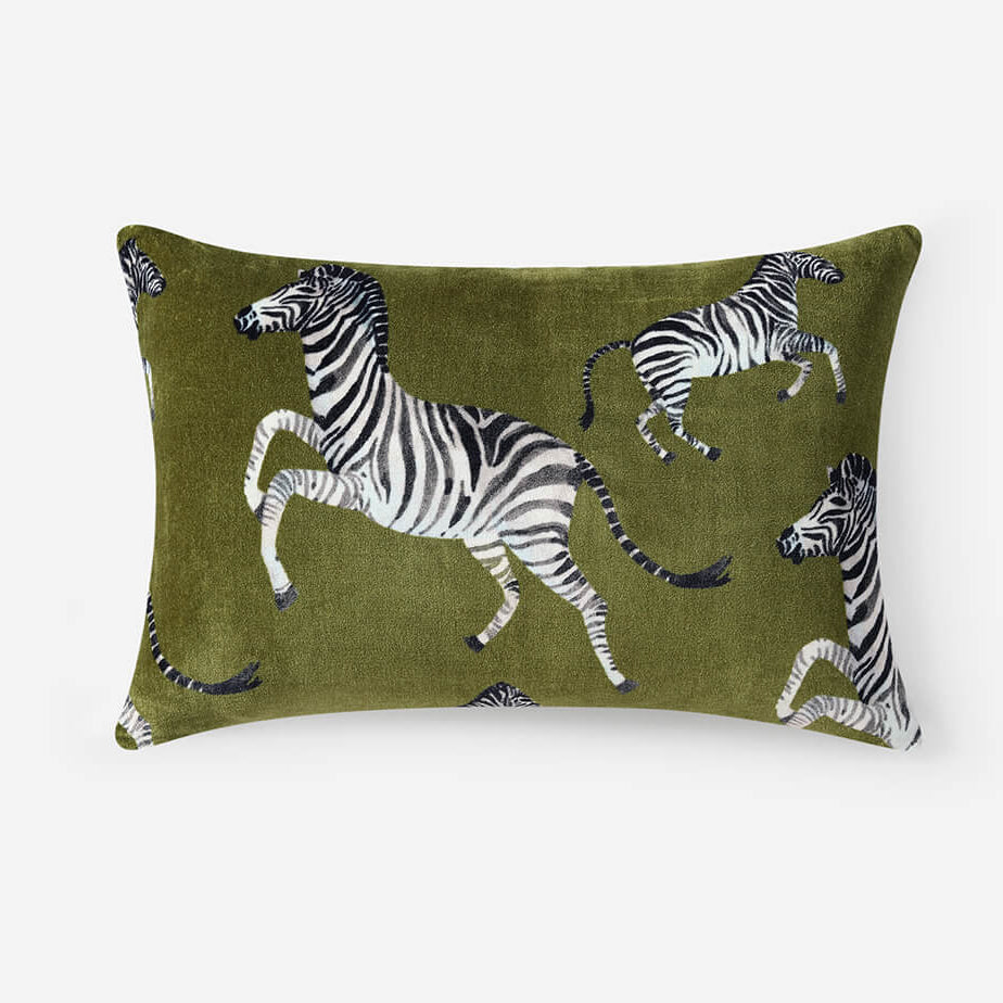 Sunday Citizen Velvet Watercolor Zebra Small Lumbar Pillow in Cardamon Seed ~ 22 in x 14 in