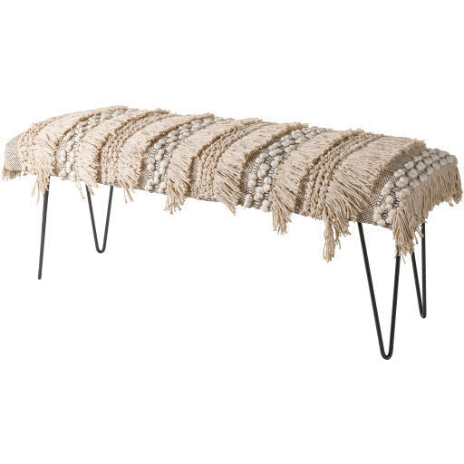 Surya Adilah Modern Boho Bench With Black Metal Base ADH-002 - Image 1
