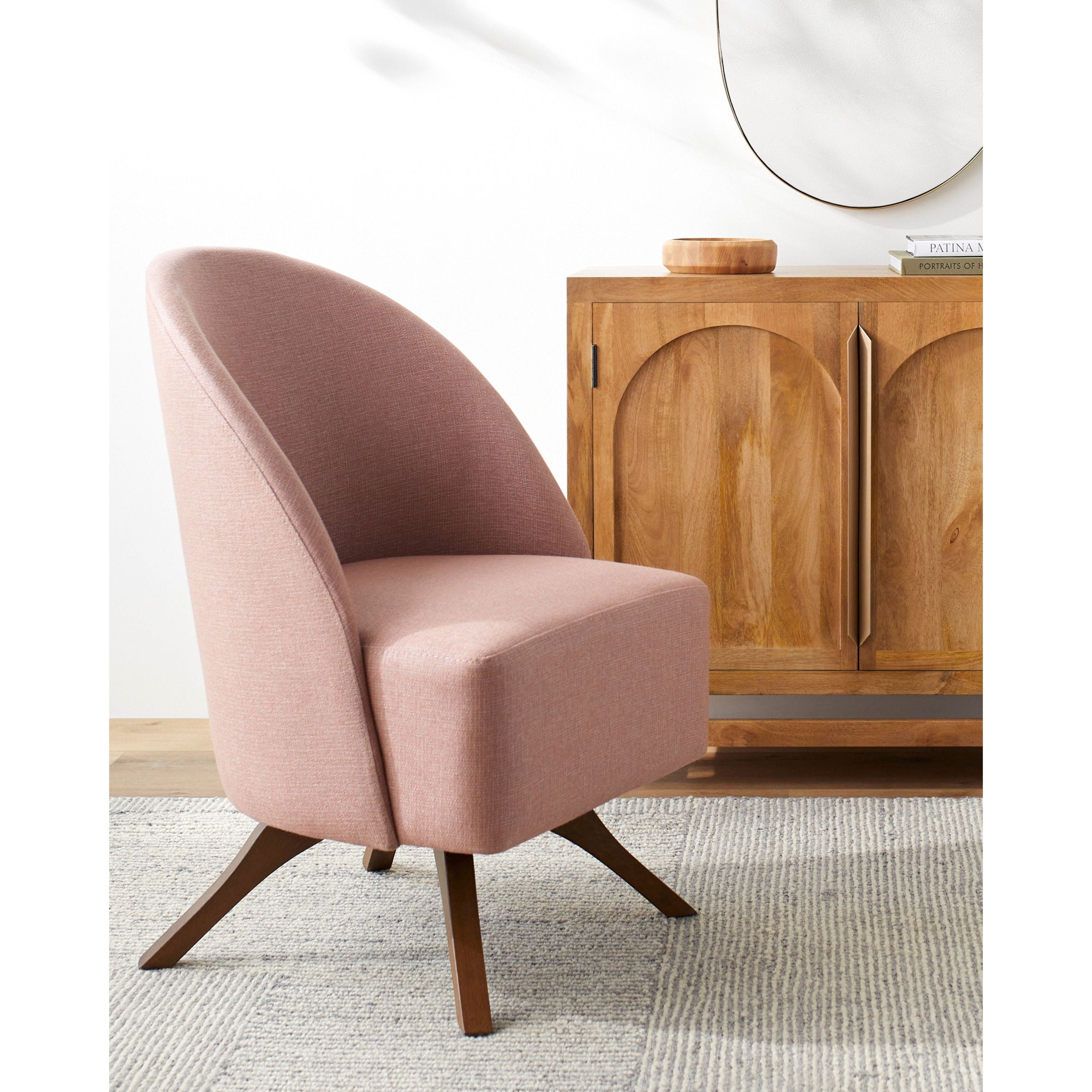 Surya Coda Modern Light Pink Swivel Chair With Wood Legs - Image 1