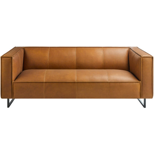 Surya Dylan Modern Cognac Brown Leather Square Arm Sofa - Image 1