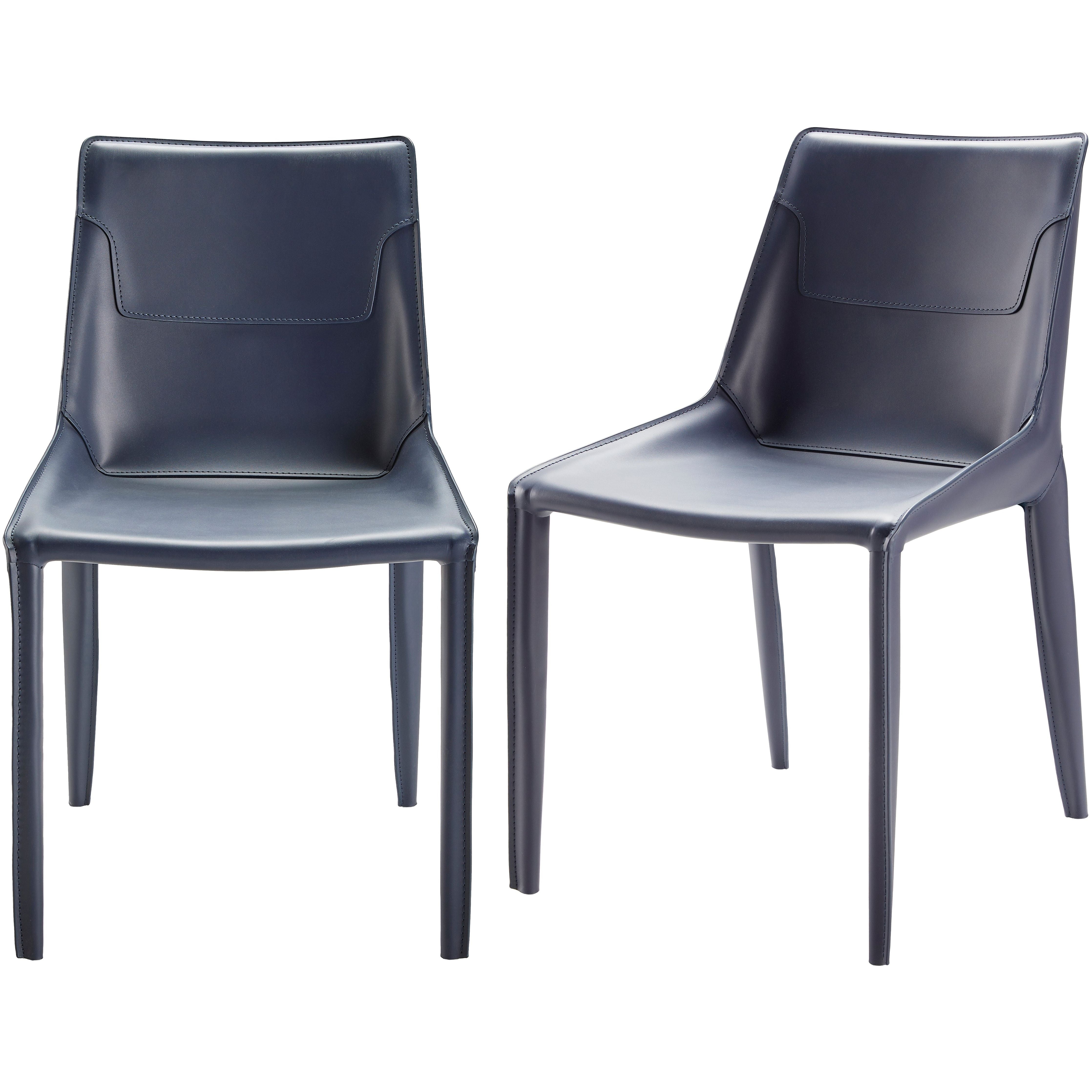 Surya Hanks Modern Navy Blue Faux Leather Set of 2 Dining Chairs - Image 1