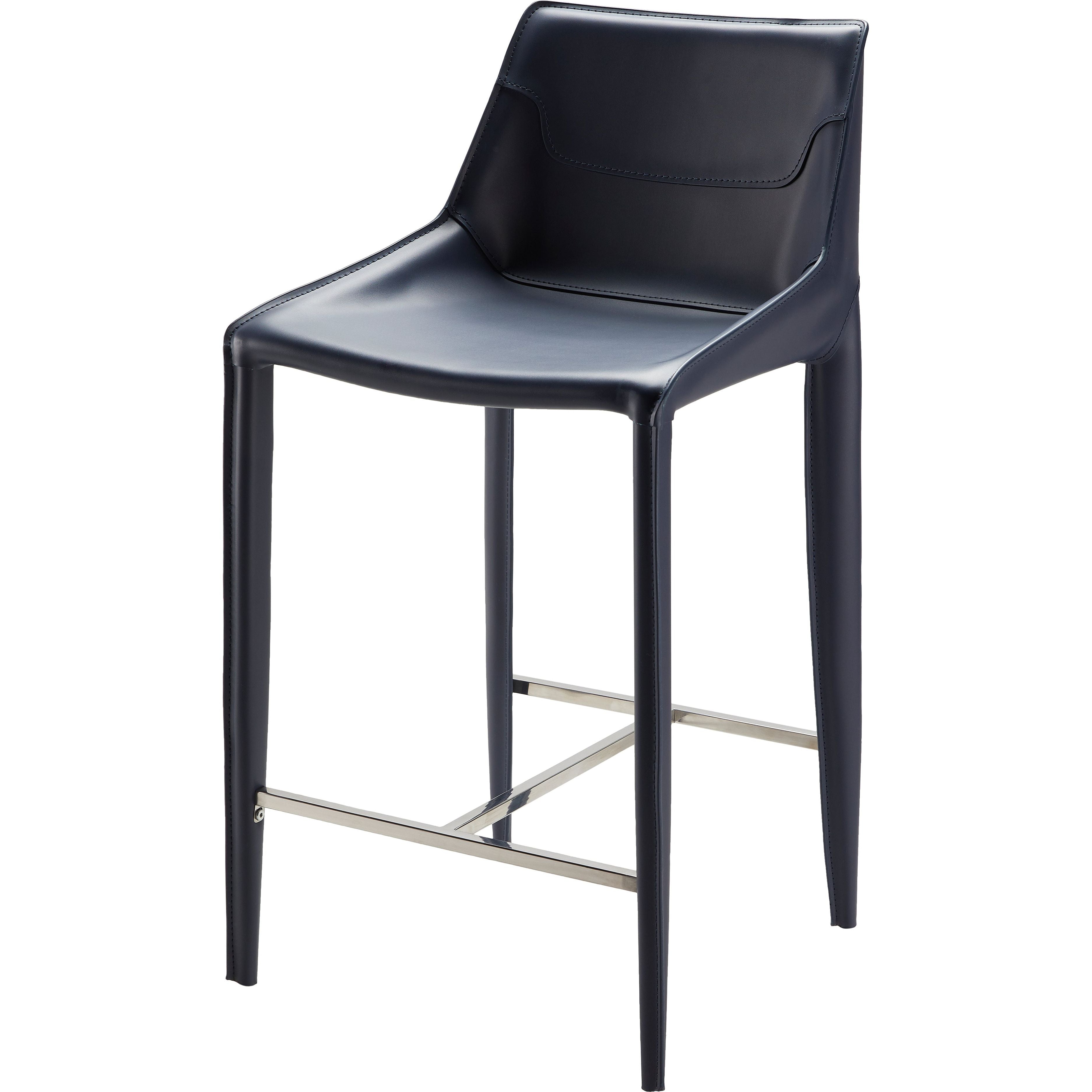 Surya Hanks Modern Navy Blue Faux Leather Kitchen Counter Stool - Image 1
