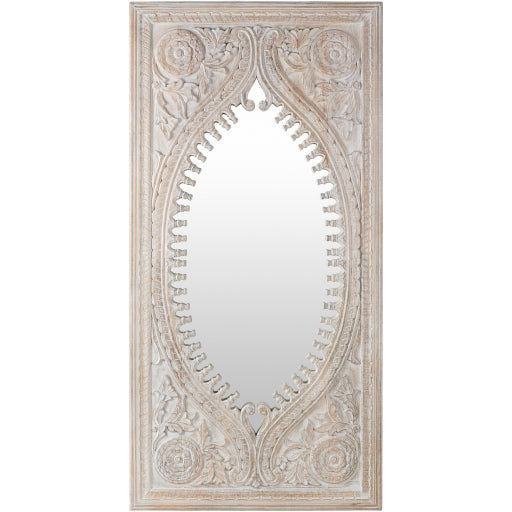 Surya Wall Decor & Mirrors Jodhpur Modern Large Wall Mirror Aged White Carved Wood Finish JOD-001 - Image 1