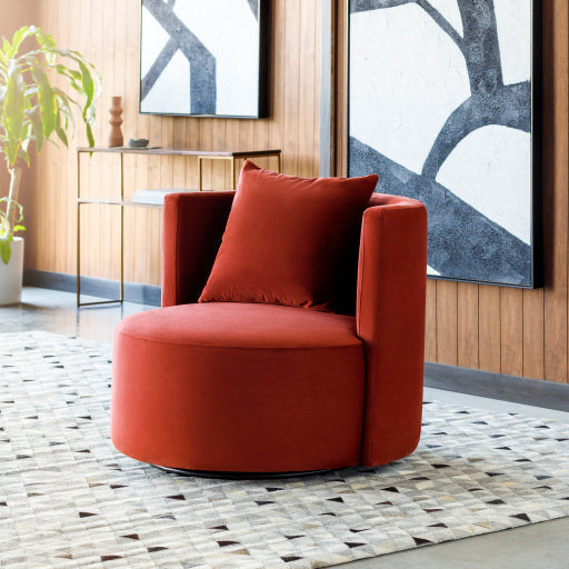 Surya Lorient Modern Burgundy Velvet Swivel Chair - Image 1