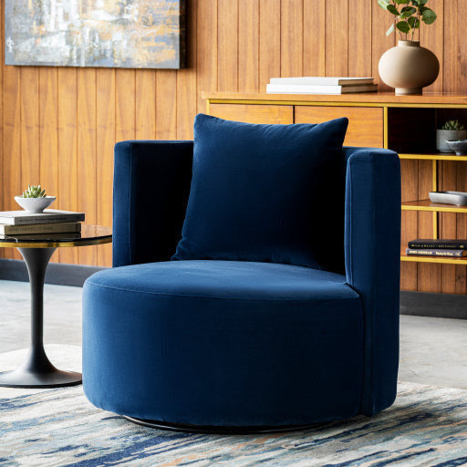 Surya Lorient Modern Navy Blue Velvet Swivel Chair - Image 1