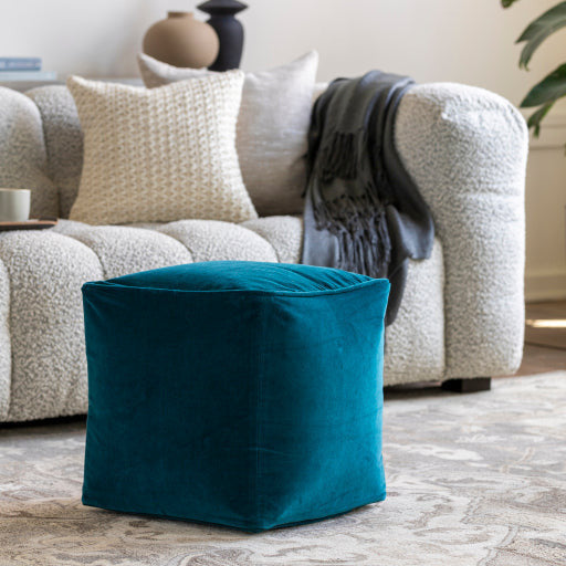 Surya Modern Teal Blue Cotton Velvet Pouf Ottoman CVPF-021