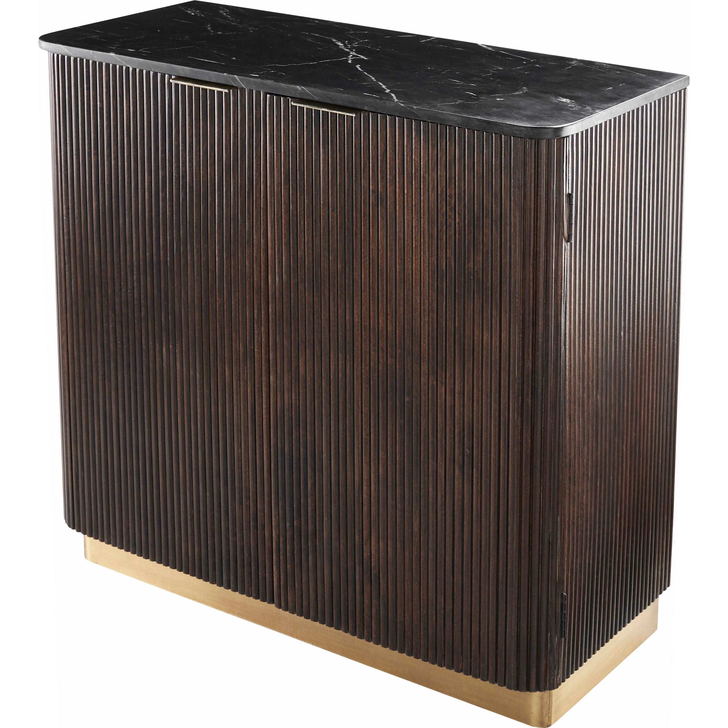 Surya Nems Modern Black Marble Top and Dark Brown Mango Wood Cabinet - Image 1