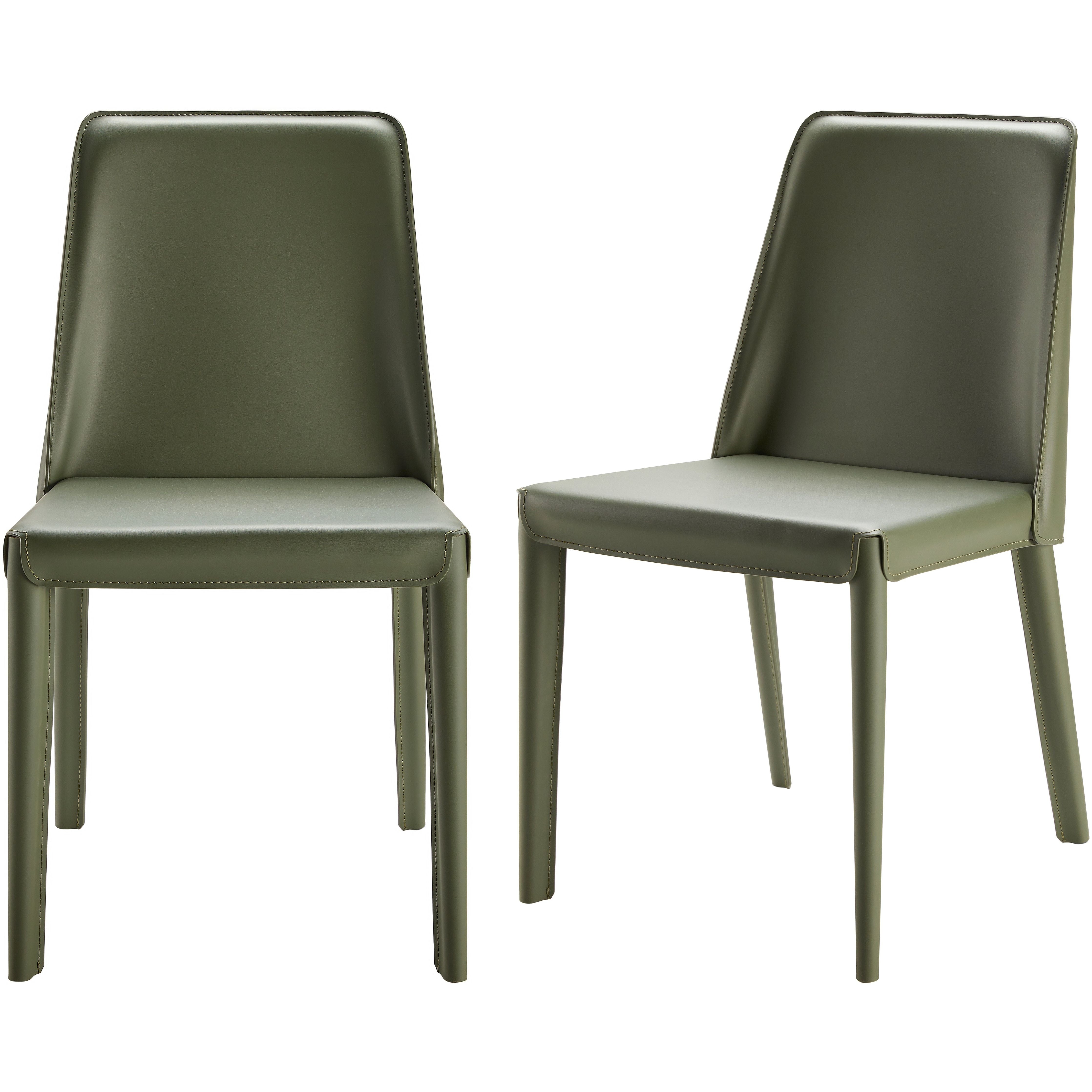 Surya Rosy Modern Dark Olive Green Faux Leather Set of 2 Dining Chairs - Image 1