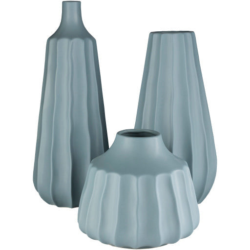 Surya Santino Collection Modern Set of 3 Blue Ceramic Vases SIO-001 - Image 1