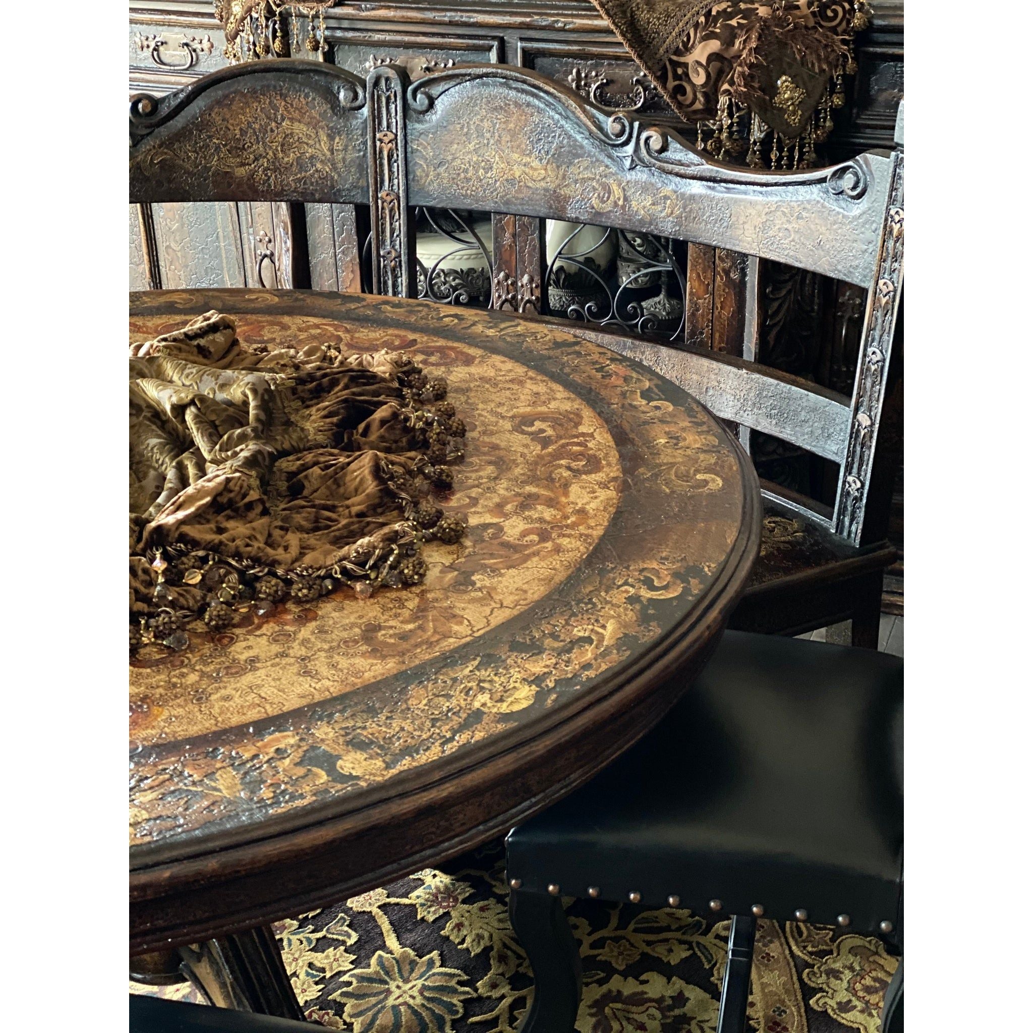 Casa Bonita Peruvian Hand-Painted and Carved Wood 72” Round Torino Dining Table - Image 2