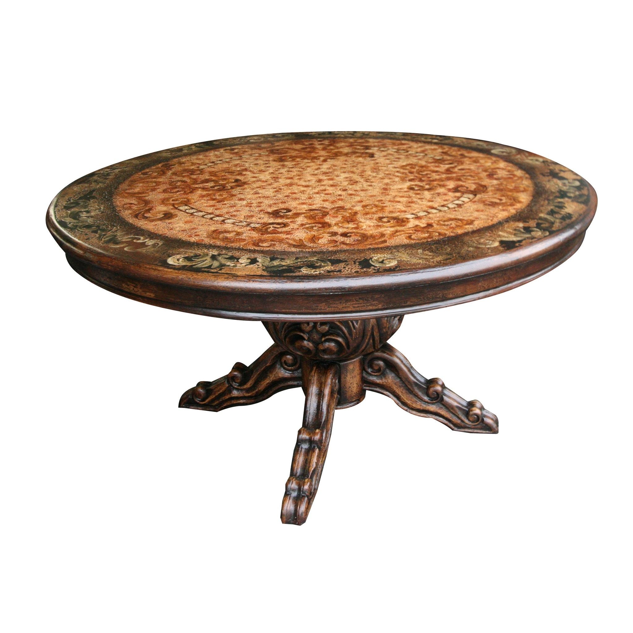 Casa Bonita Peruvian Hand-Painted and Carved Wood 72” Round Torino Dining Table - Image 1