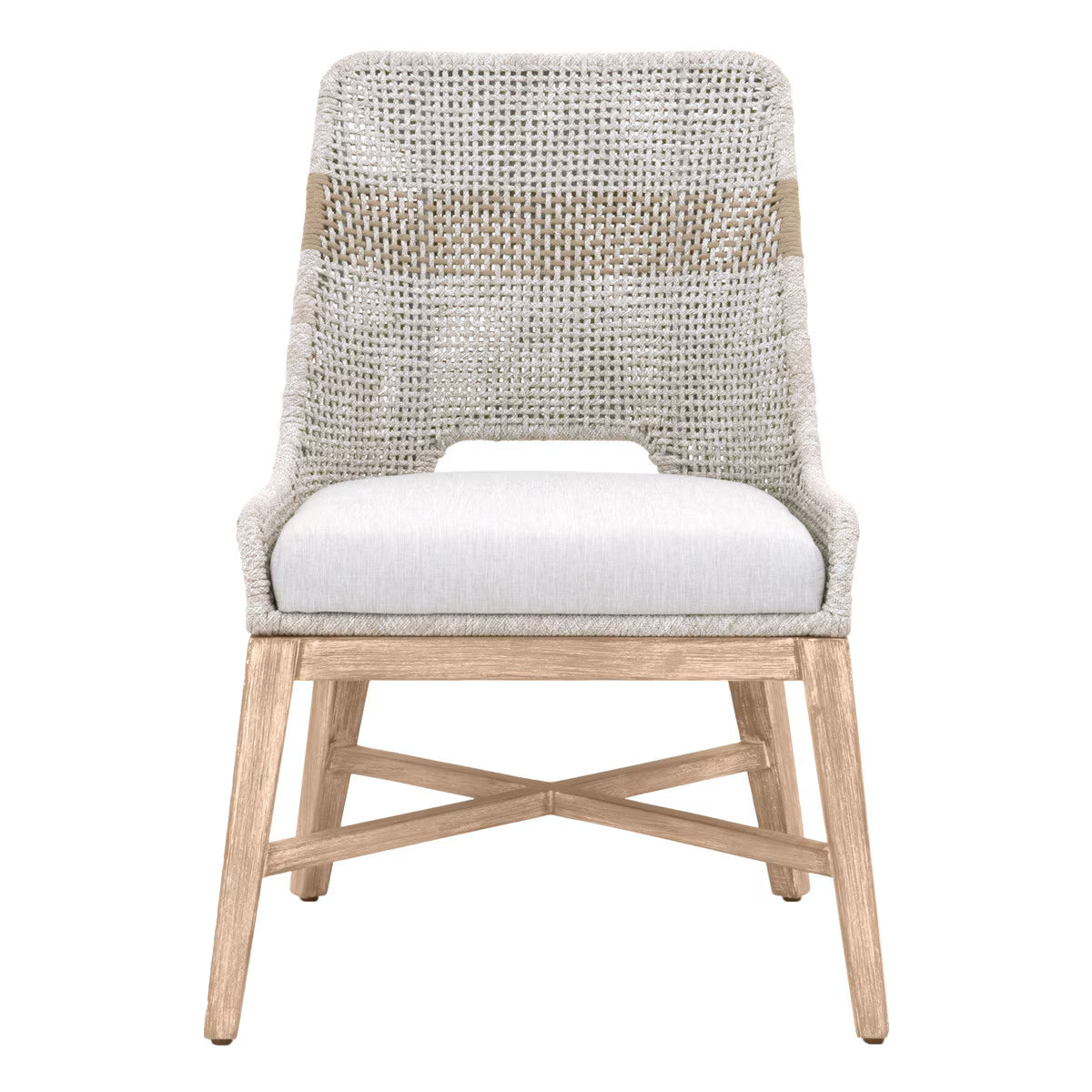 Essentials For Living Tapestry Dining Chair ~ Taupe & White Flat Rope, Taupe Stripe, Performance Pumice, Natural Gray Mahogany (SET of 2) - Image 2