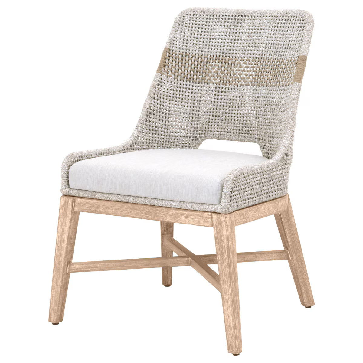 Essentials For Living Tapestry Dining Chair ~ Taupe & White Flat Rope, Taupe Stripe, Performance Pumice, Natural Gray Mahogany (SET of 2) - Image 1