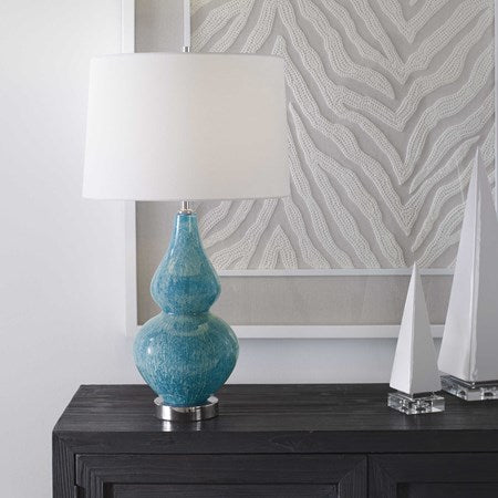 Uttermost Avalon Light Blue and Turquoise Glass Table Lamp With White Shade - Image 1