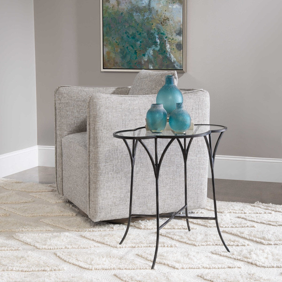 Uttermost Adhira Scalloped Glass Top With Aged Black Iron Accent Table - Image 1