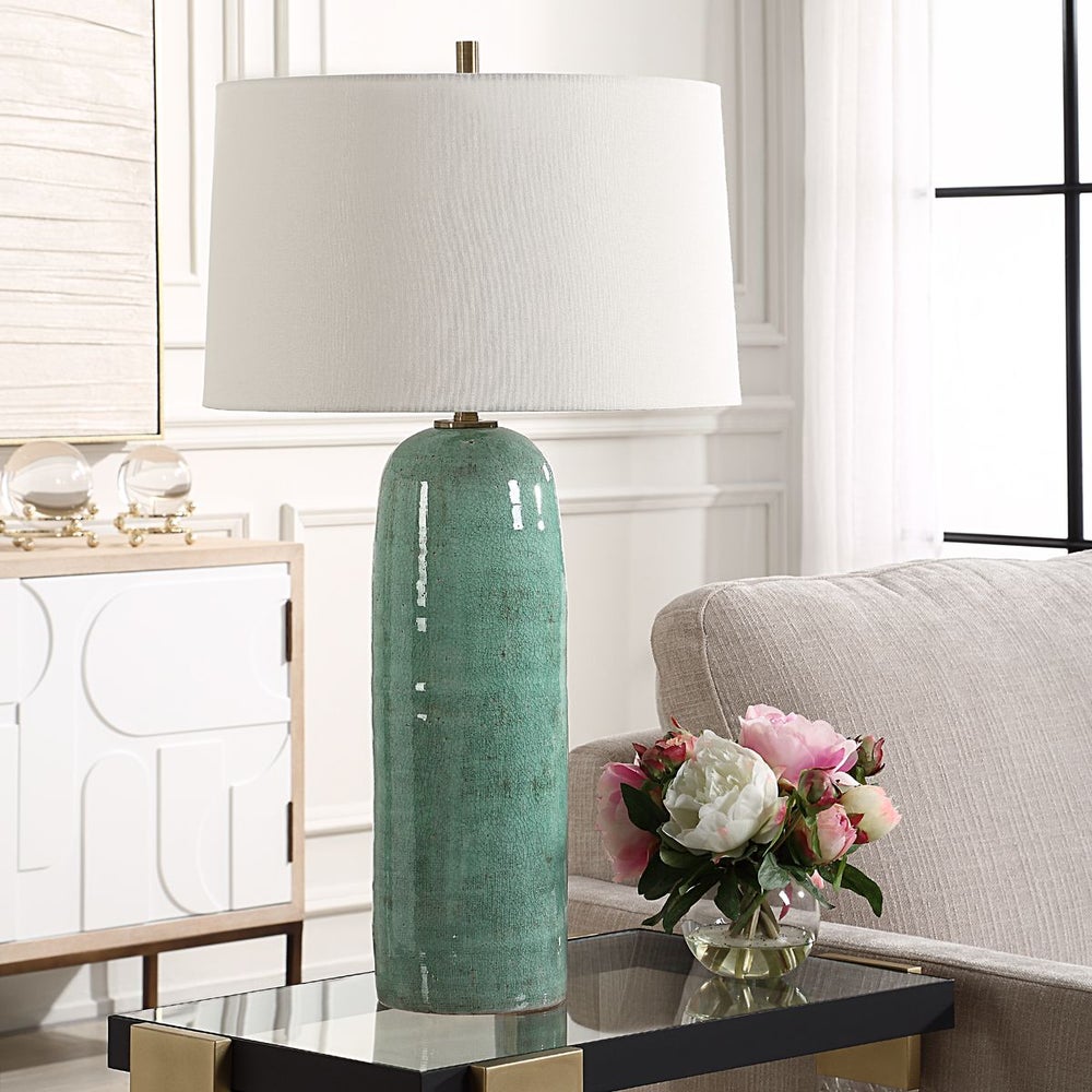 Uttermost Andale Crackled Teal Ceramic Base Table Lamp - Image 1