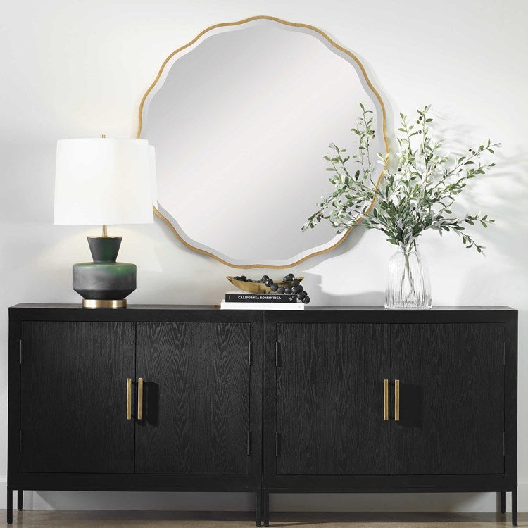 Uttermost Aneta Aged Gold Scalloped Round Mirror - Image 1