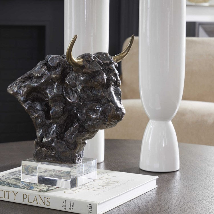 Uttermost Bison Bust Tarnished Bronze and Crystal Sculpture - Image 1