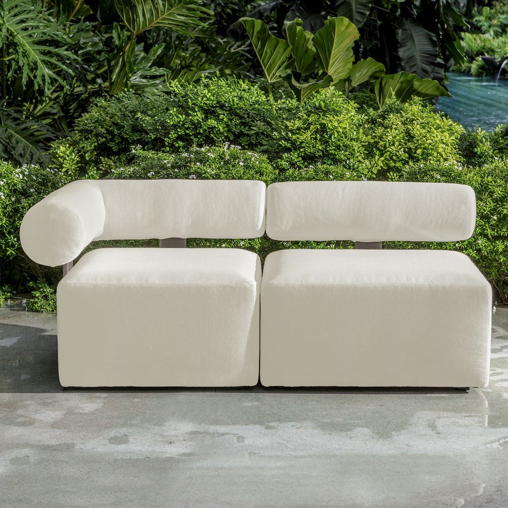 Uttermost Bolster Back Modular Corner Outdoor Sofa With Oyster White Plush Cushions - Image 1