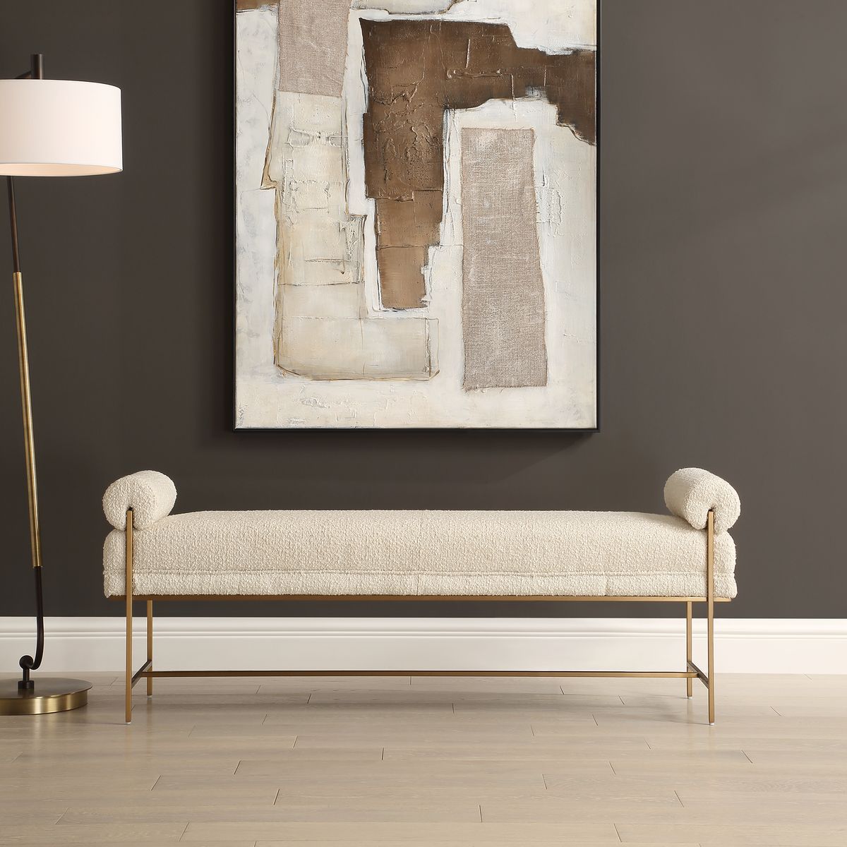 Uttermost Bolster Pearl White Textured Boucle Bench