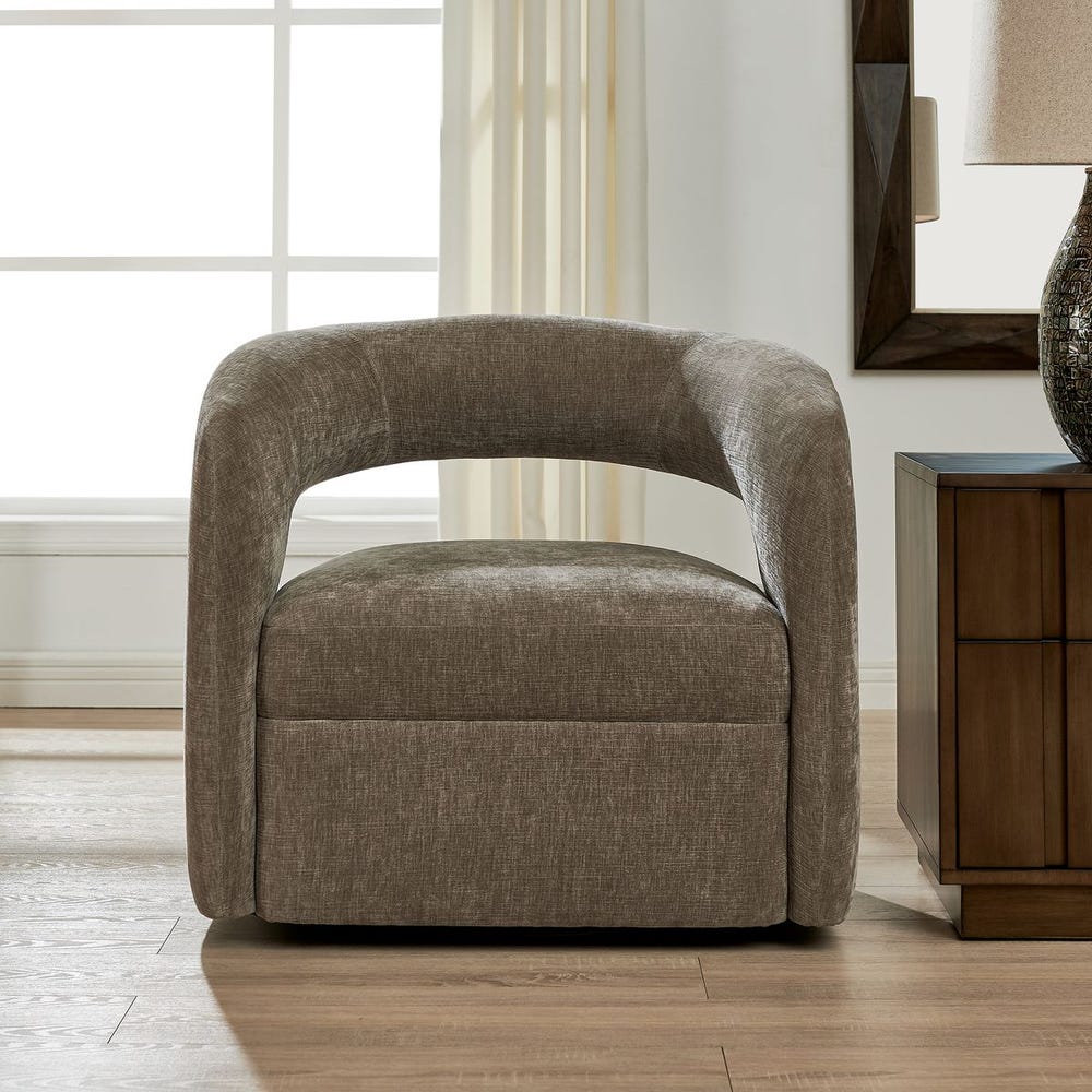 Uttermost Breis Barrel Taupe Velvet Swivel Chair - Image 1