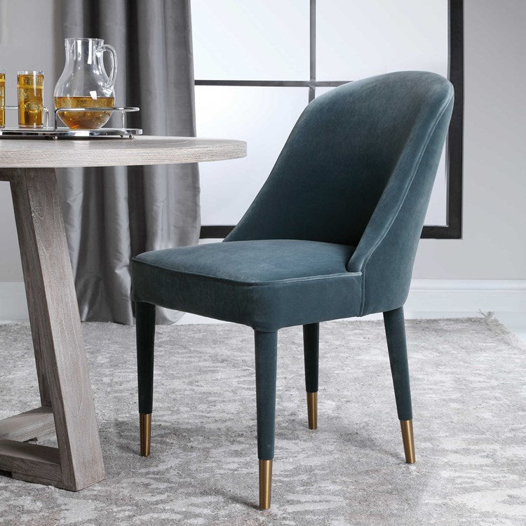 Uttermost Brie Teal Blue Velvet Modern Dining Chairs Set of 2