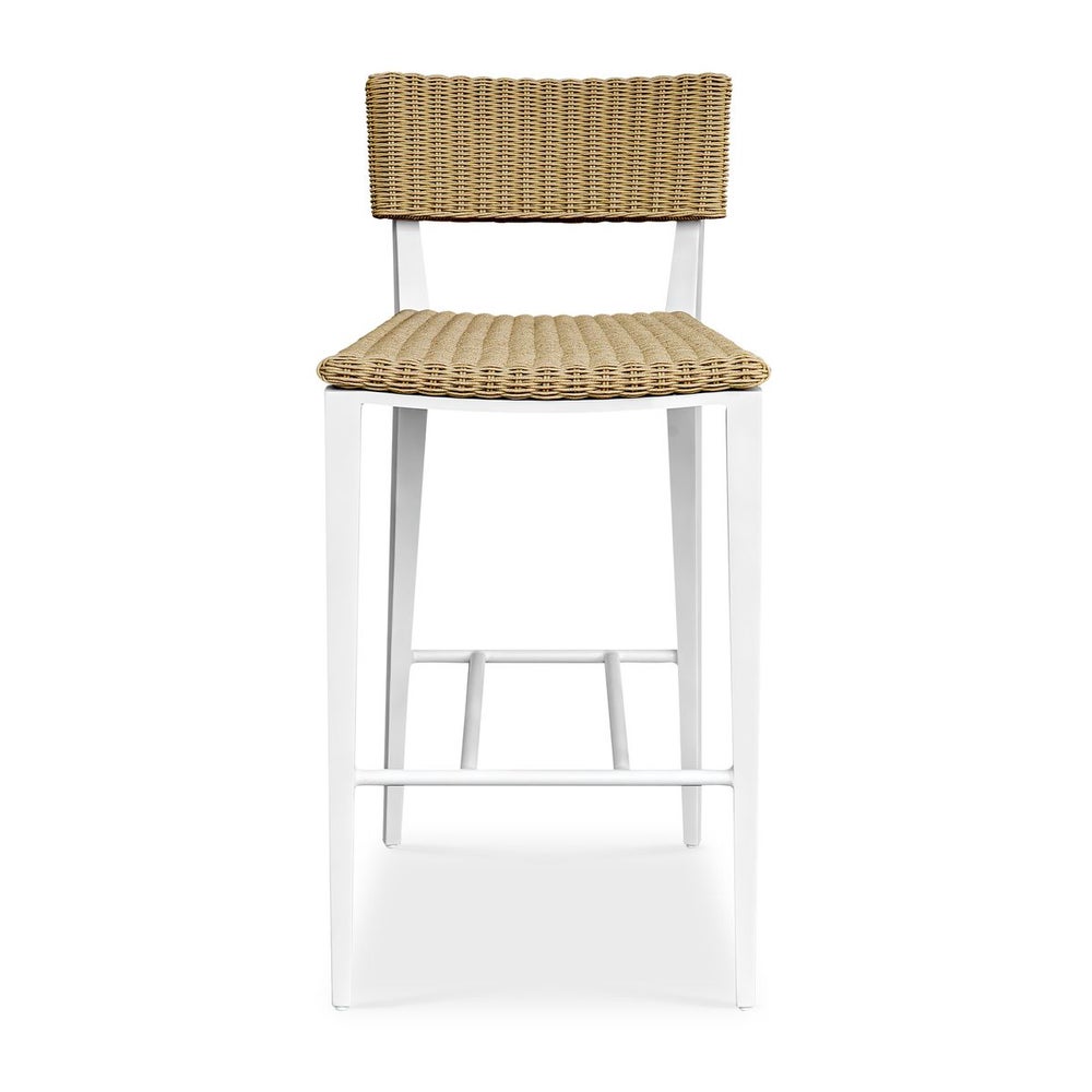 Uttermost Calbas Honey All Weather Wicker Outdoor Bar Stool With White Frame - Image 1