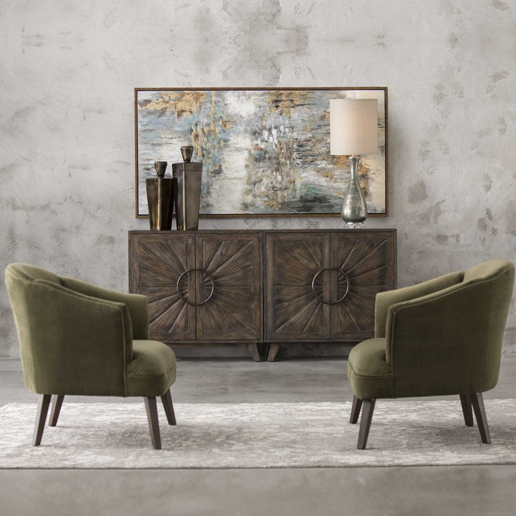 Uttermost Conroy Olive Green Velvet Barrel Back Accent Chair - Image 1
