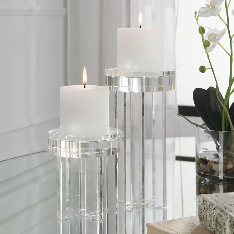Uttermost Crystal Pillar Set of 2 Candle Holders ~ Candles Included - Image 1