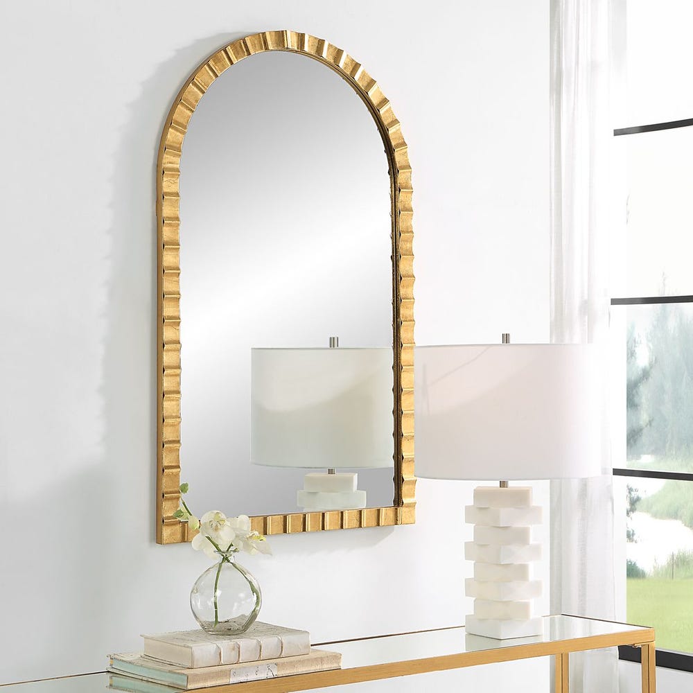 Uttermost Dandridge Antique Gold Leaf Iron Arch Mirror - Image 1