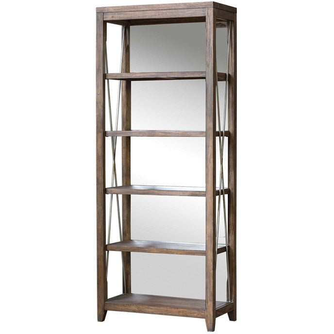Uttermost Delancey Wood Shelves With Mirrored Back Etagere Bookcase