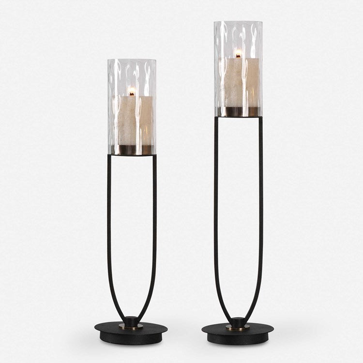 Uttermost Durga Matte Black Iron and Glass Globes Set of 2 Candle Holders ~ Candles Included - Image 1