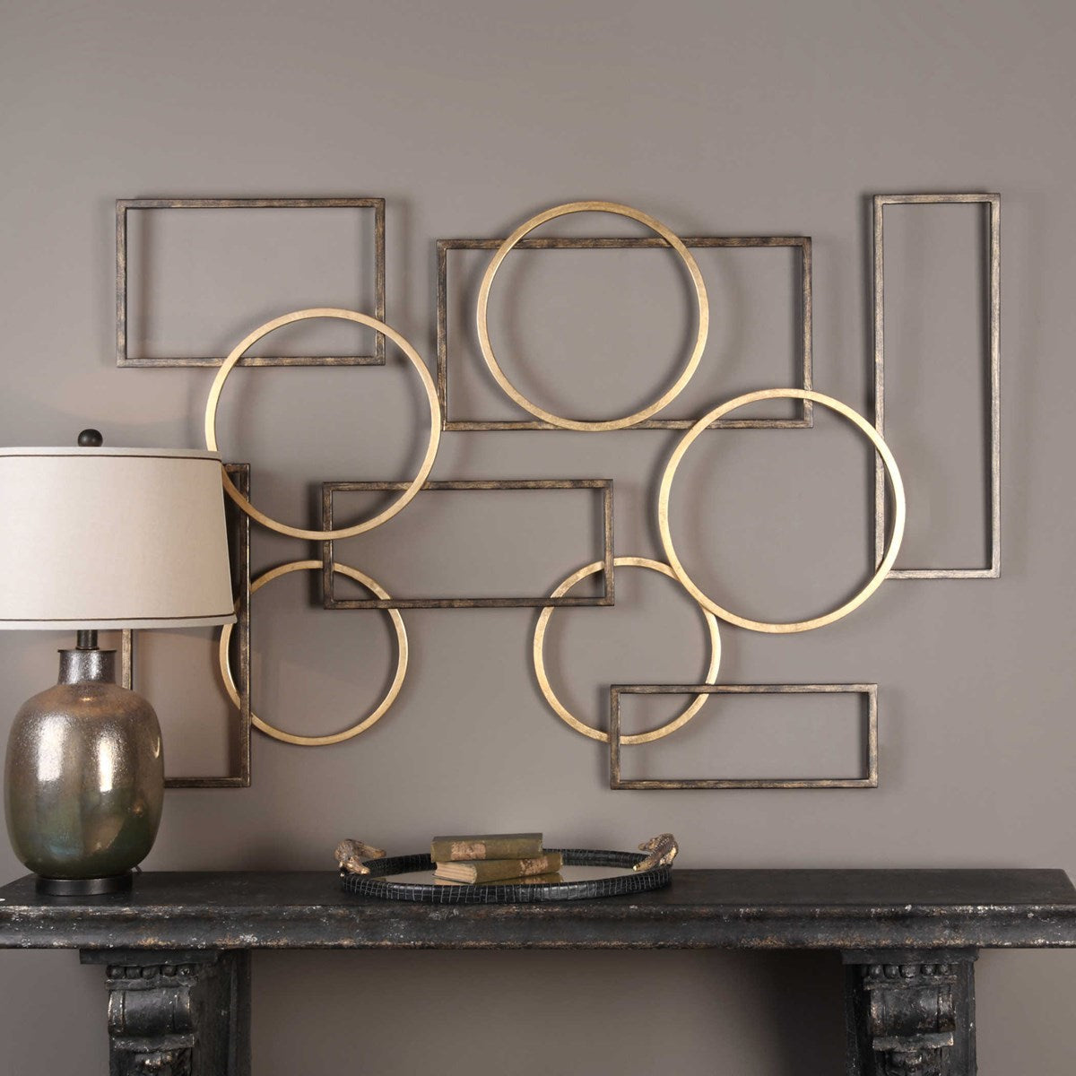 Uttermost Elias Brushed Bronze and Gold Leaf Iron Metal Wall Decor