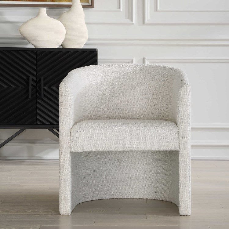 Uttermost Encompass White Boucle Barrel Back Dining Chair - Image 1
