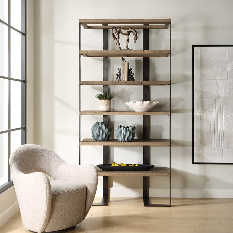Uttermost Felix Reclaimed Wood and Oxidized Black Iron Etagere