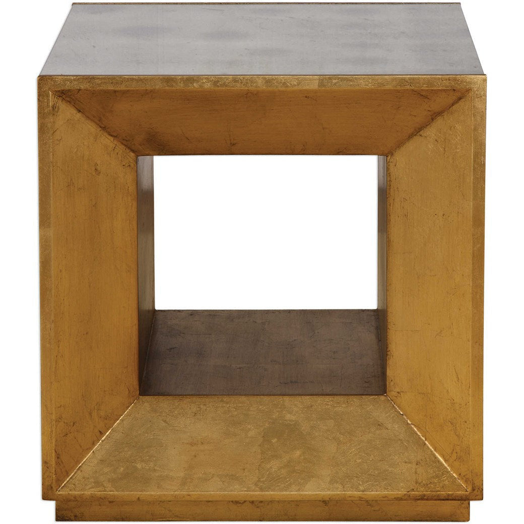 Uttermost Flair Antiqued Mirror With Gold Leaf Modern Cube Table - Image 1