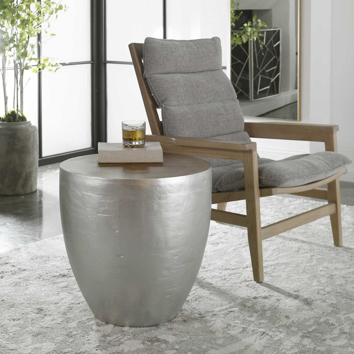 Uttermost Gannet Glazed Silver Leaf Modern Round End Table - Image 1