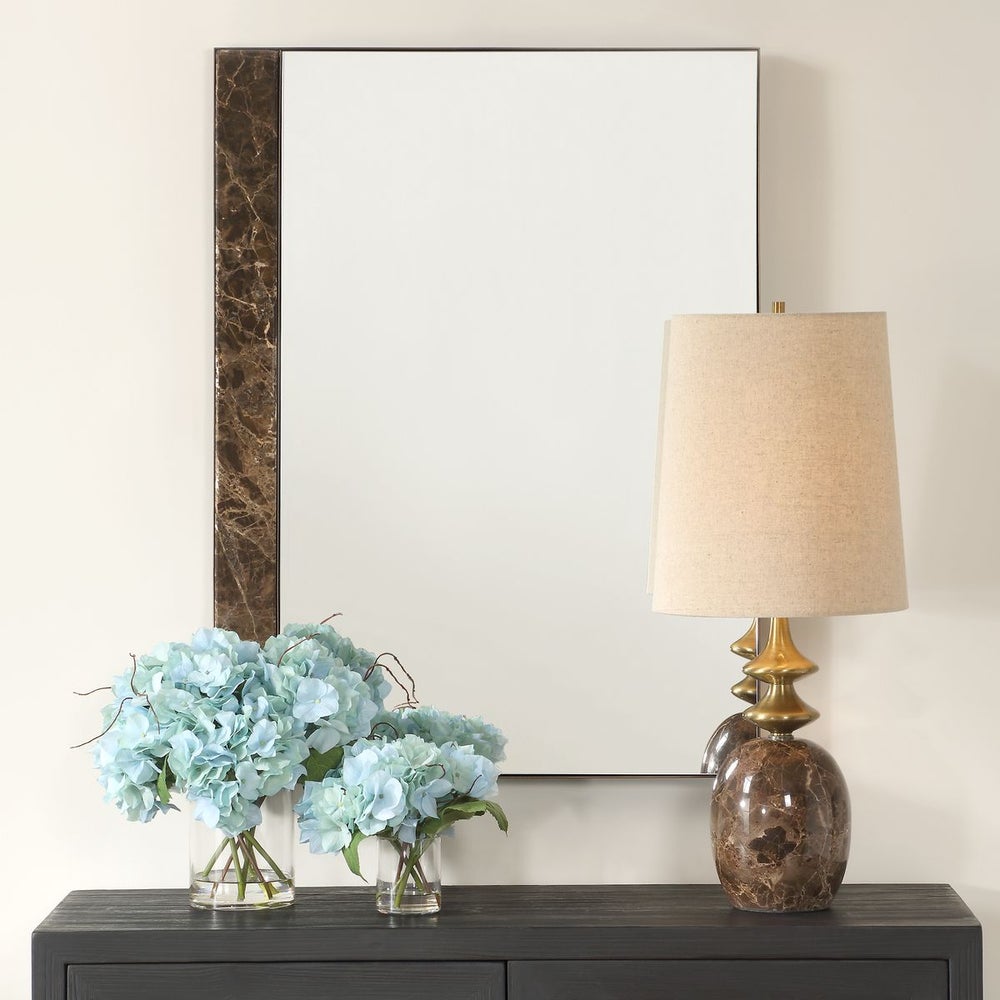 Uttermost Hanover Emperador Brown Marble Mirror With Golden Bronze Iron Frame