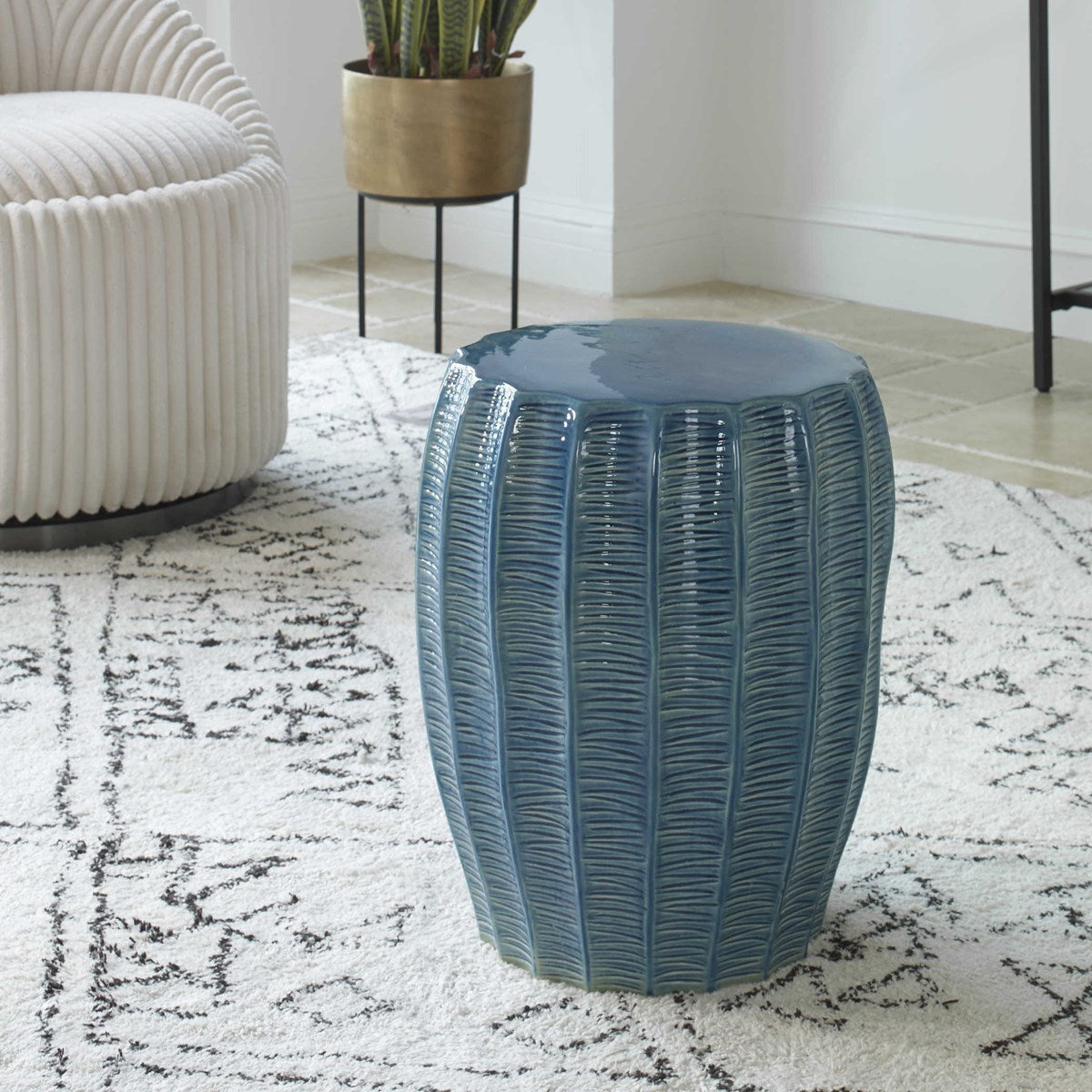 Uttermost Harbor Aqua Blue Glaze Ceramic Garden Stool Indoor and Outdoor Use - Image 1
