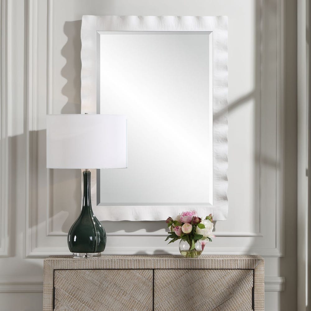 Uttermost Haya Semi-White Glossed Scalloped Mirror - Image 1