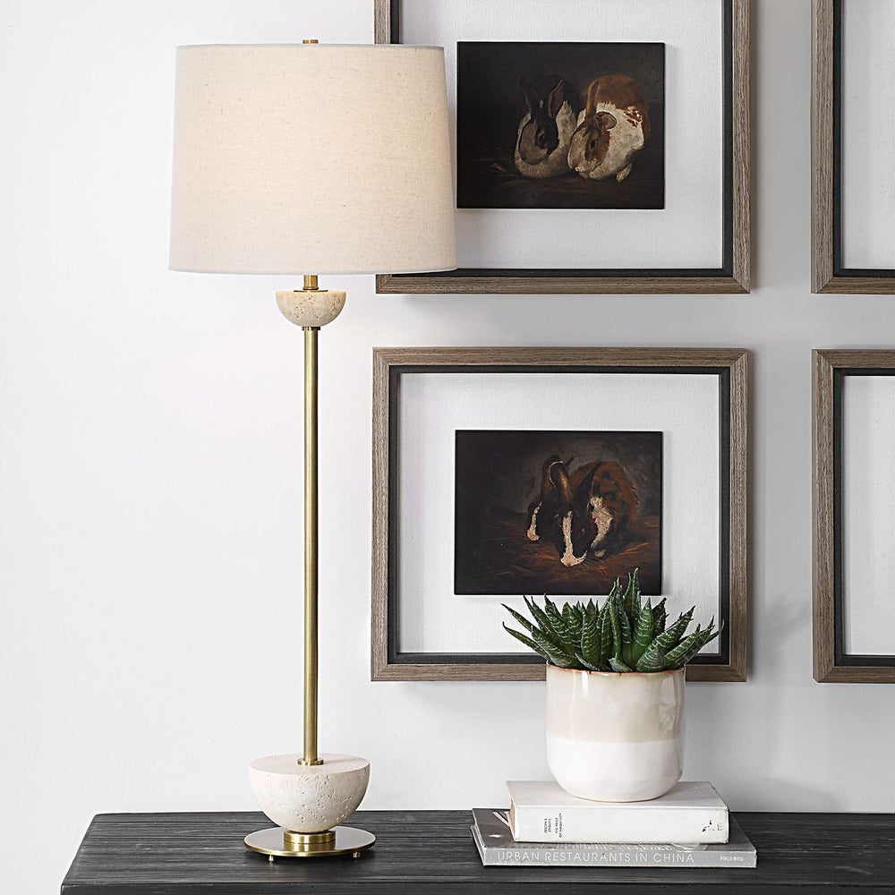 Uttermost Hemisphere Travertine with Brushed Brass Buffet Lamp - Image 1
