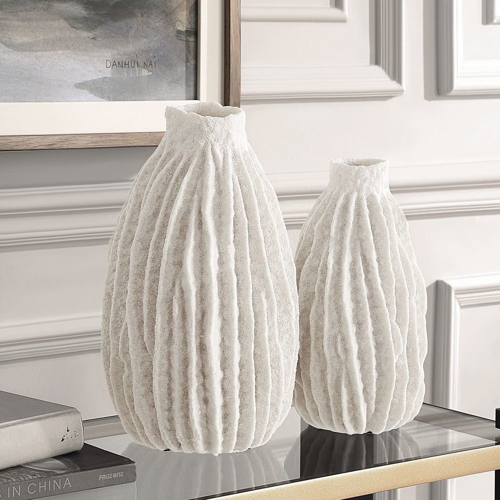 Uttermost Ivory Ridge Textured Vases Set Of Two - Image 1